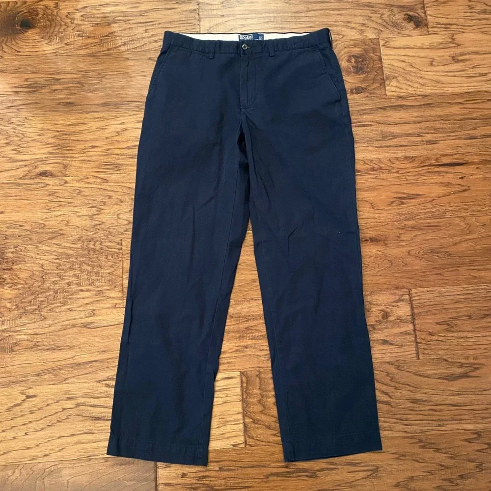 Polo Ralph Lauren Preston Pant Mens 34/32 Navy Blue Cotton Chino Front Chinos